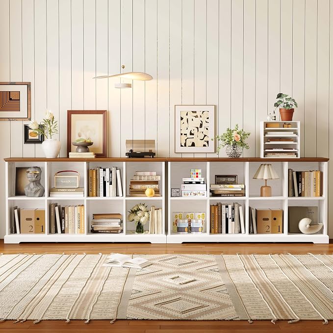 IRONCK 8 Cube Storage Organizer, Farmhouse Wooden Bookshelf with Storage | White finish, anti-tip design, wooden cube bookshelf unit for bedroom, living room, home office, display storage