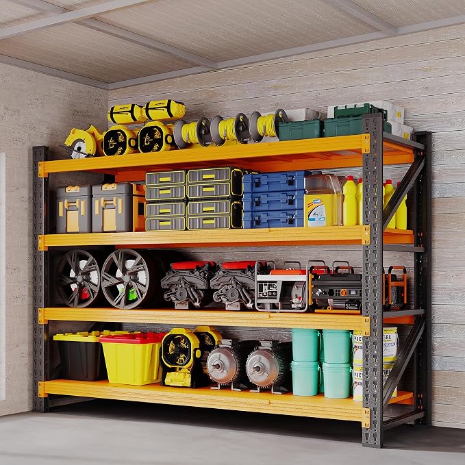 BYNSOE 60" W Storage Shelves 5000lbs Garage Metal Shelving Heavy Duty Garage Shelves Adjustable Storage Shelves for Industrial, Factory, (Black Orange, 60" W X 24" D X 70" H)