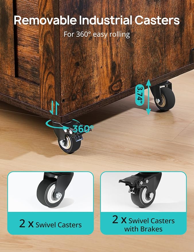 HYZ Storage Chest, 39.4'' Wooden Storage Bench with 4 Wheels & 2 Safety Hinges, Retro Toy Box Support 300 lbs for Bedroom, Living Room, Easy Assembly, Rustic Brown