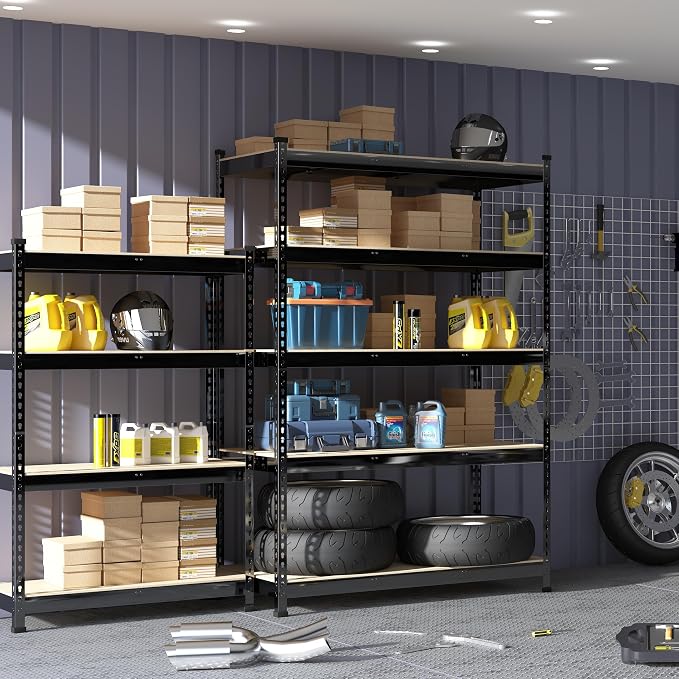 PrimeZone 47"W x 18"D x 72"H Garage Storage Shelves, 5-Tier Metal Shelving | 2250 LBS Capacity, Heavy-Duty Metal Frame, FSC MDF Boards, Boltless Assembly, Adjustable Shelves for Warehouse, Basement 8PCS