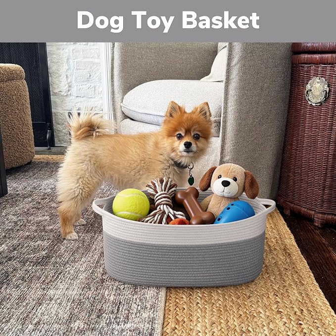 Goodpick Large Woven Rope Basket for Gifts Empty, 19.7"x 11"x 7.9", Grey | Storage Basket with Handles for Nursery Living Room, Perfect for Blankets, Pillows & Towels, Toys Storage