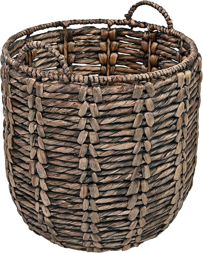 happimess Laurel Hand-Woven Abaca Storage Basket 19", Brown | Wicker Seagrass Container with Handles for Decoration, Laundry Room Entryway Hamper, 22 Pounds Capacity, Braided Accents