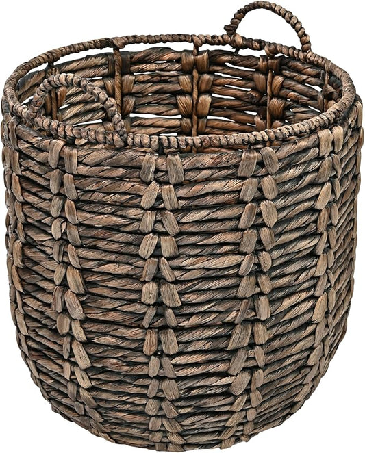 happimess Laurel Hand-Woven Abaca Storage Basket 19", Brown | Wicker Seagrass Container with Handles for Decoration, Laundry Room Entryway Hamper, 22 Pounds Capacity, Braided Accents