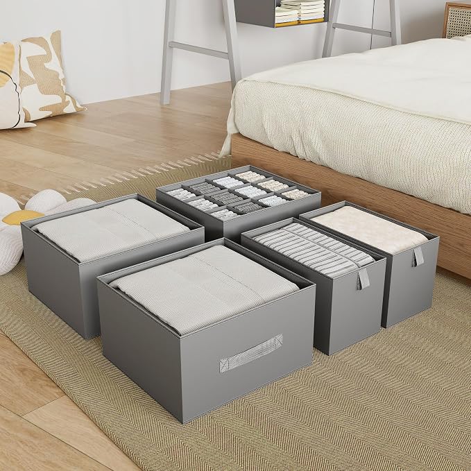 6-Shelf Hanging Closet Organizer with 5 Drawers, Non-Woven Storage, Gray | Spacious compartments sort clothes & undergarments; foldable drawers add hidden storage for closets, wardrobes or RVs.