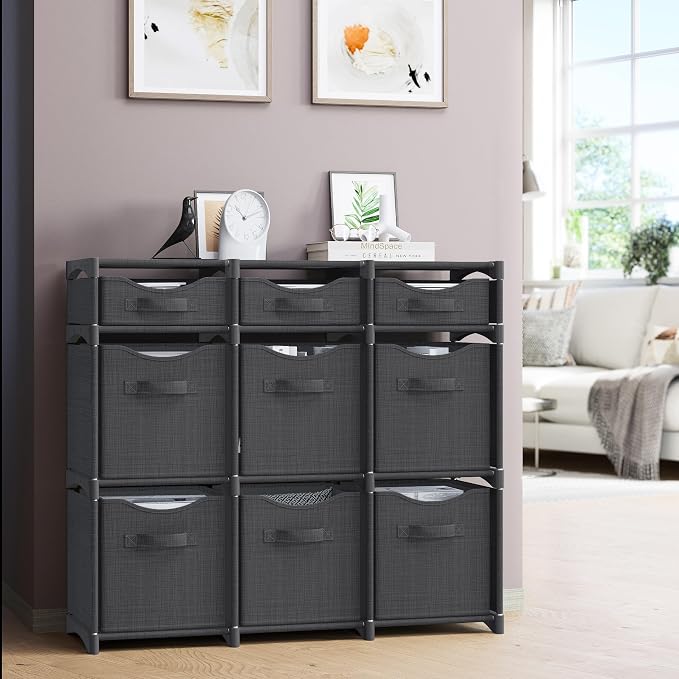 Cube Storage Organizer with Storage Bins Included - The Perfect Closet Organizers and Storage Solution. Includes 9 Storage Cubes, Great For Toy Storage, Closet Storage, Clothes Storage (Dark Grey)