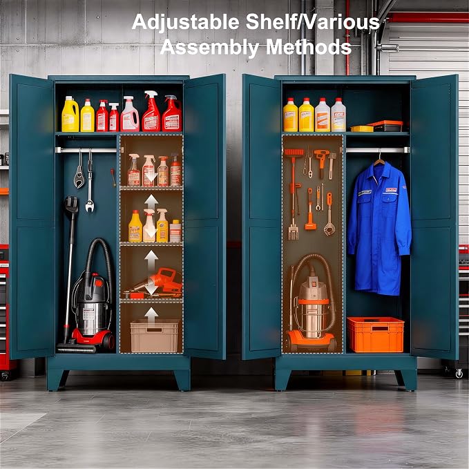 71" H Tall Pantry Cabinet with Doors,Kitchen Pantry Cabinet,Blue Metal Storage Cabinets,Garage Storage Cabinet,Food Storage Cabinet with Doors and Shelves