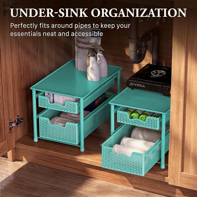Simple Houseware Stackable 2 Tier Sliding Basket Drawer, Turquoise