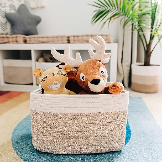 OrganiHaus Cotton Rope Basket for Shelf Storage, 15x9x10 | Handwoven; a toy bin and organizer for towels, books, or blankets; fits nursery, playroom, or bedroom decor
