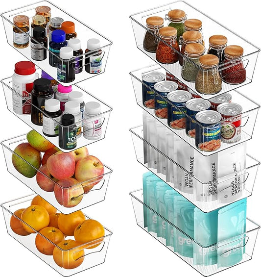 Simple Houseware Pantry Bins Storage Organizer, 8 Packs, (4M/4L) | Large 14 x 7 x 3.75 in. | Medium 12 x 6.2 x 3.4 in.