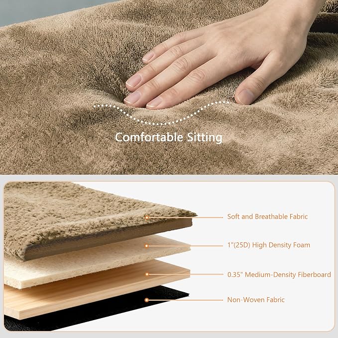 GLAXYFUR Oval Ottoman with Storage for Living Room, Sherpa Bench, Brown | 43.3 Inches Folding Chest, Foot Rest, End of Bed Bench for Bedroom, Hallway