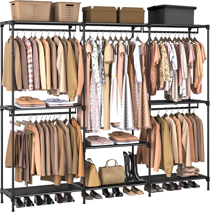 CASAMAYA Clothes Rack, Portable Closet, 80.7 Inch Extra Large Capacity Wardrobe Closet, Clothes Storage Organizer with Shelves and 5 Hanging Rods, Easy to Assembly, Black PCT036B01