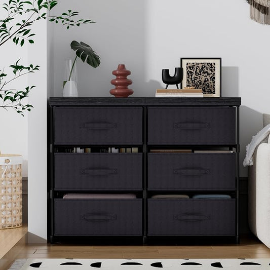 GcdPai Dresser with 6 Fabric Drawer(16cm Height) Leather Desktop Sturdy Metal Plastic Support Tube Cube Storage Cabinet for Bedroom Organization Dorm Front Hall Entryway