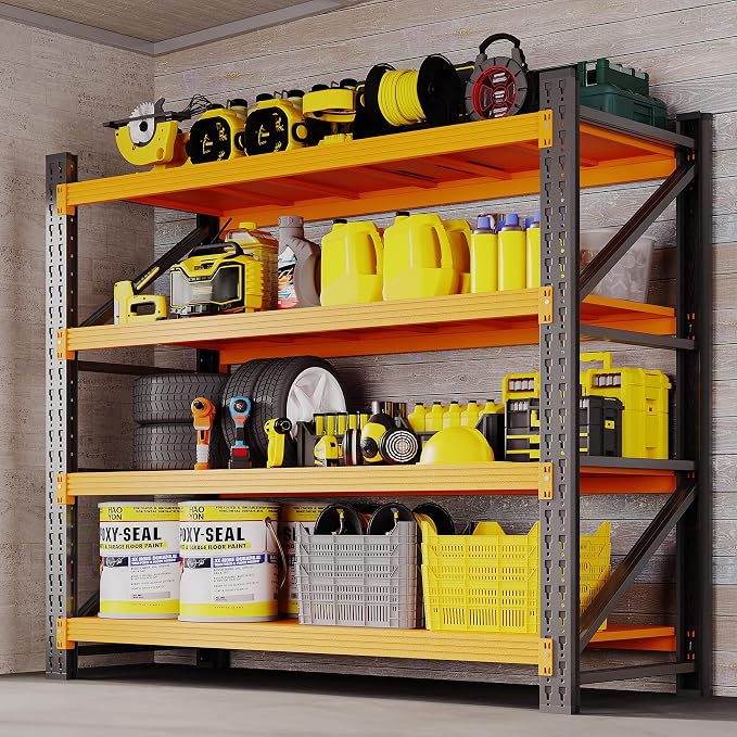 BYBYNSOE 48" W Storage Shelves 3000lbs Garage Metal Shelving Heavy Duty Garage Shelves Adjustable Storage Shelves for Industrial, Factory(Black Orange, 48" W X 24" D X 69" H)