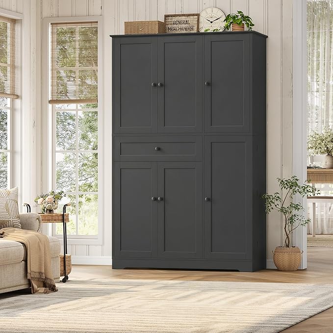 HOSTACK 68" Tall Kitchen Pantry Storage Cabinet with Doors & Shelves, Black | Large Pantry Cabinet with Door Rack, Freestanding Kitchen Storage Cabinet with Drawer, Food Pantry for Dining Living room