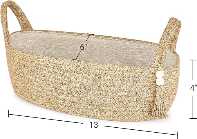 Mkono Toilet Paper Basket, Boho Bathroom Decor, Small Storage Organizer | Brown, 13"L x 6"W, Back of Toilet Basket, Decorative Woven Tray with Handles, Space-Saving, Living Room Bedroom, 1 Pack