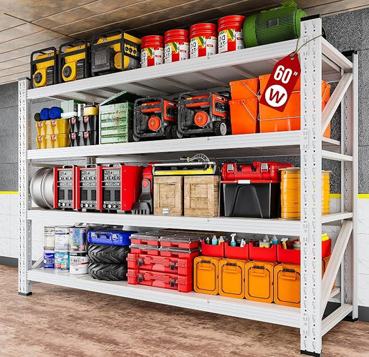 SISESOL 5000LBS Heavy Duty Garage Shelving Units,60" Wide & Deep Storage Shelves,White Metal Garage Shelves,Large Storage Rack,Steel Shelf,Industrial Shelving for Shop,Warehouse,60" W x 24" D x 70" H