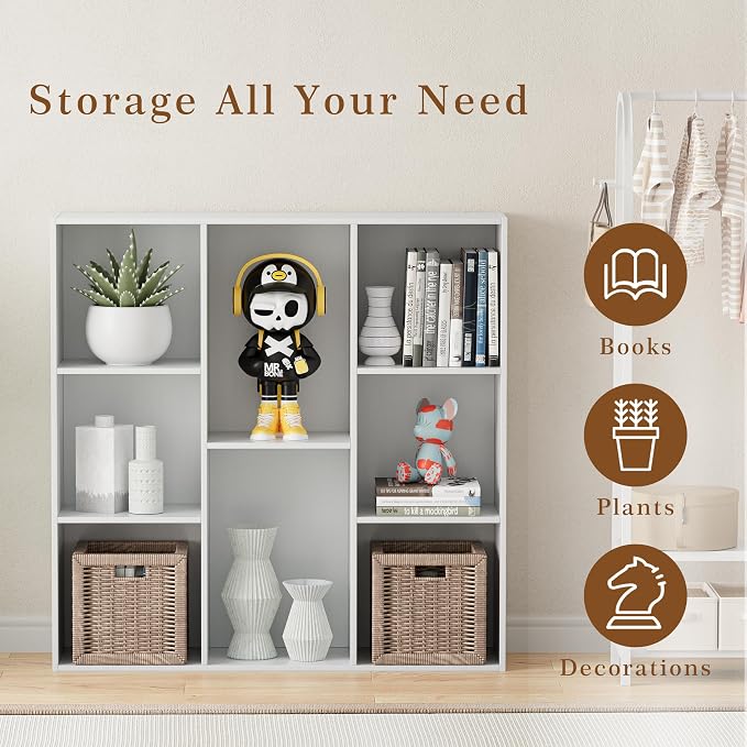 VDNEND Wooden Cube Storage Organizer with Closed Back Panel, 11in Cube Shelf Opening, Bookshelf, Display Shelf,Closet Cabinet for Home and Office (Embossed White, 8-Cube 35.98L*9.45W*35.91H)