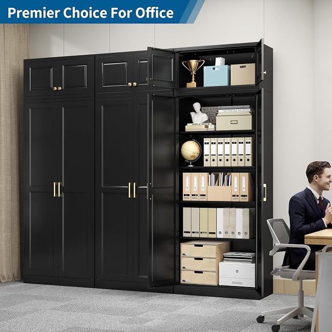 86" Tall Black Metal Storage Cabinet with Doors (2 Boxes) | Freestanding Heavy Duty Steel Kitchen Pantry Cabinet, 4 Adjustable Shelves, Extra Large Cupboard for Home, Office and Garage