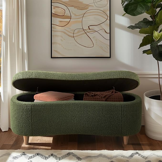 Bailey Boucle-Style Curved Storage Accent Bench