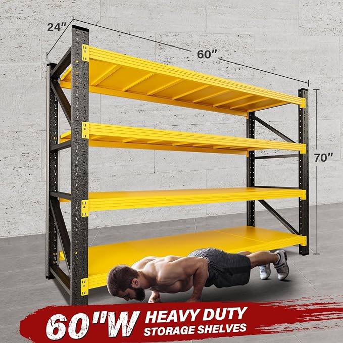 5000LBS Heavy Duty Garage Shelving Units,60" Wide & Deep Storage Shelves,Yellow Metal Garage Shelves,Large Storage Rack,Steel Shelf,Industrial Shelving for Shop,Warehouse,60" W x 24" D x 70" H