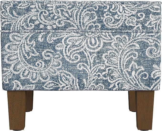 Spatial Order 22" Dinah Collection Storage Ottoman - Blue Denim Jacobean Print