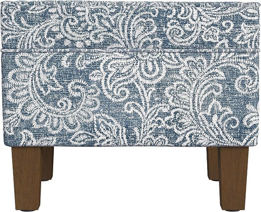 Spatial Order 22" Dinah Collection Storage Ottoman - Blue Denim Jacobean Print