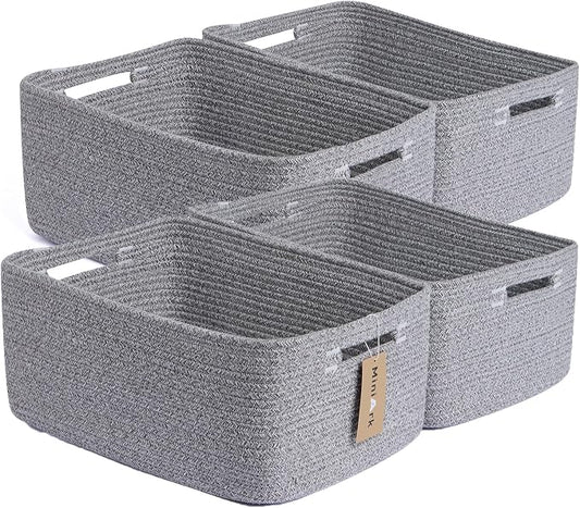MiniArk Large Storage Baskets for Organizing, 17 x 13 x 7.5” Closet Shelf Baskets for Clothes Blanket Towels, Baby Nursery, Toy Bins Box, Woven Rope Baskets, 4 Packs Mixed Grey