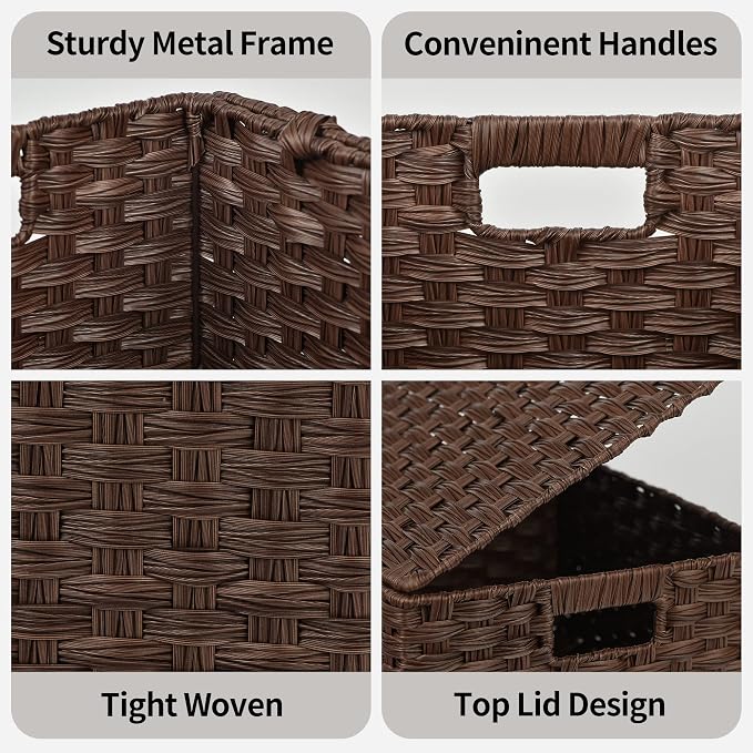 Granny Says Wicker Baskets with Lids, Decorative Storage Boxes With Lids | Woven Baskets With Lids, Wicker Baskets For Storage, Decorative Storage Boxes, Woven Stackable Basket with Lid for Organizing