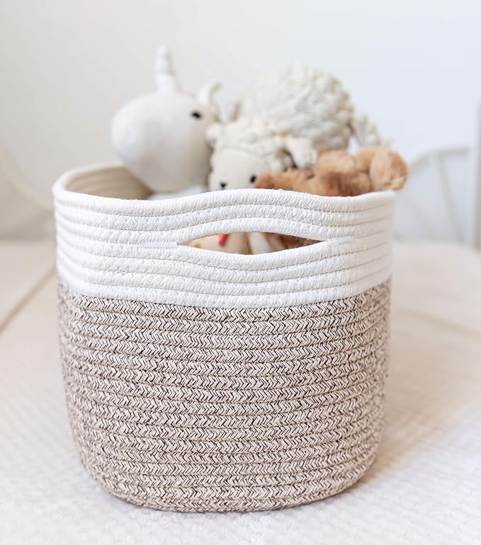 OrganiHaus Cotton Rope Basket for Shelf Storage, 15x9x10 | Handwoven; a toy bin and organizer for towels, books, or blankets; fits nursery, playroom, or bedroom decor
