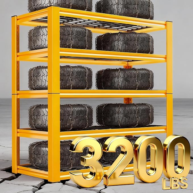 REIBII Garage Shelving 3200LBS Load Heavy Duty Storage Shelves for Basement | 72" H x 36" W x 16" D, Adjustable Metal Shelf, Multi-Use Mesh Panel, 5-Tier Orange Utility Rack for Pantry, Warehouse, Office