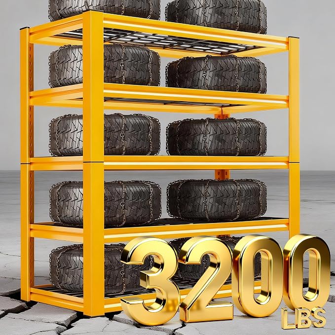 REIBII Orange Garage Shelving 3-Pack Heavy Duty Storage Shelves for School | 3200LBS Load Capacity, Reinforced Industrial Structure, Adjustable Metal Shelving, 5-Tier Orange Rack for Warehouses, Offices