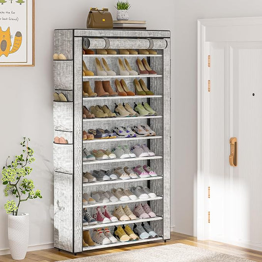 OYREL Shoe Rack 10 Tier Large Capacity Storage Cabinet | 50-56Pairs Beautiful Tall Shoe Shelf Free Standing Storage Cabinet Entryway Closet