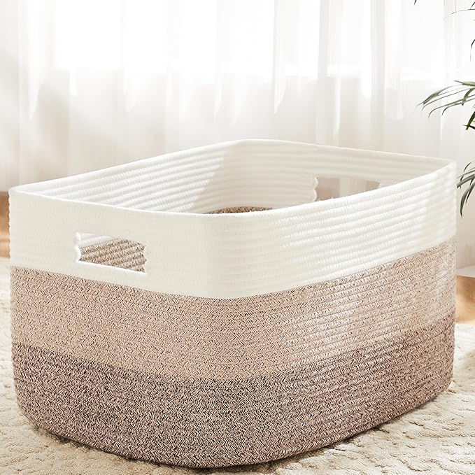 Artfeel Blanket Basket,Rectangle Woven Baskets for Storage,30L Laundry Basket for Decorative Nursery Blanket,Toys,Dirty Clothes and Magazine in Shelves,Baby Room,and Living Room