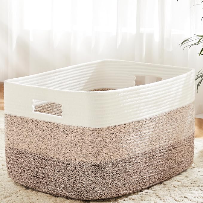 Artfeel Blanket Basket,Rectangle Woven Baskets for Storage,100L Laundry Basket for Decorative Nursery Blanket,Toys,Dirty Clothes and Magazine in Shelves,Baby Room,and Living Room