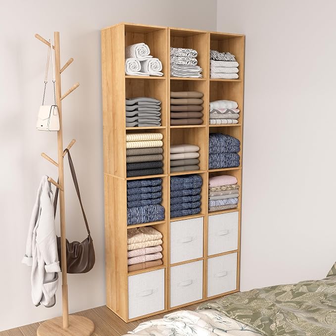 Cube Shelf Organizer, 6 Cube Oak Open Shelf, Freestanding 6-Tier Low Bookcase, DVD Shelf & Lego Display for Living Room, Bedroom, Home Office, Decor & Storage