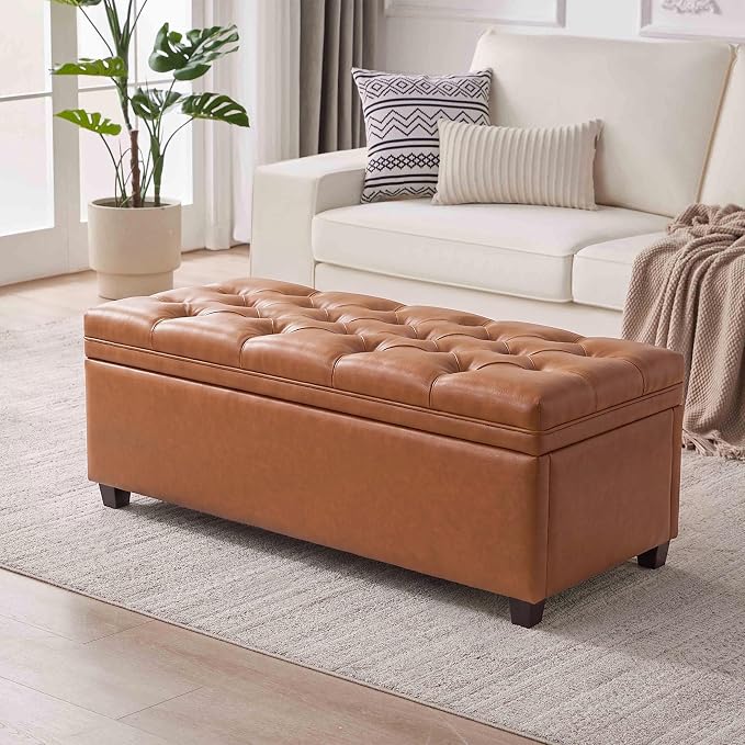 Mangodan 43 Inch Storage Ottoman, Tufted Ottoman with Storage | End of Bed Ottomans for Living Room, Bedroom, Modern Entryway Benchs