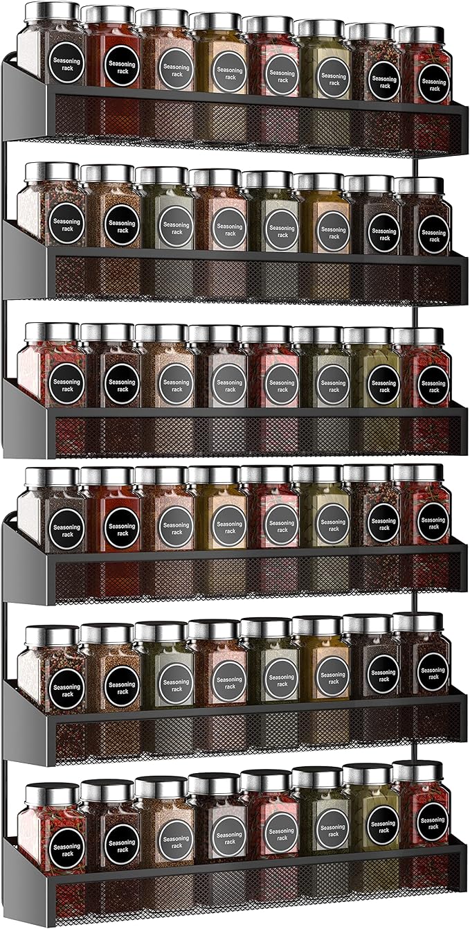 AULEDIO 2 Pack Spice Rack Organizer, 3 Tier Counter-top Stand or Wall Mounted Storage Rack Hanging Shelf for Kitchen Cabinet, Cupboard, Pantry Door Bathroom Shower Cosmetic (Black)