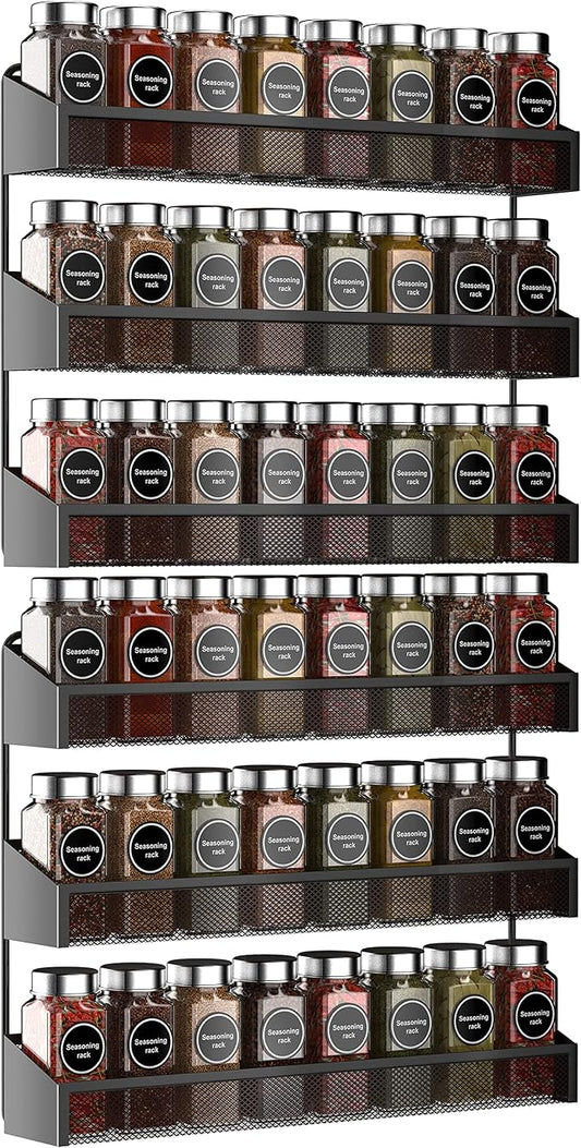 AULEDIO 2 Pack Spice Rack Organizer, 3 Tier Counter-top Stand or Wall Mounted Storage Rack Hanging Shelf for Kitchen Cabinet, Cupboard, Pantry Door Bathroom Shower Cosmetic (Black)