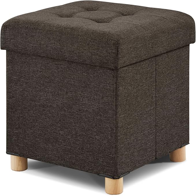BRIAN & DANY Ottoman with Storage, Square Small Storage Ottoman Foot Rest with Legs, Ottomans Foot Stool for Dorm, Living Room, Entryway 14.8"x14.8"x17.8" (Brown)
