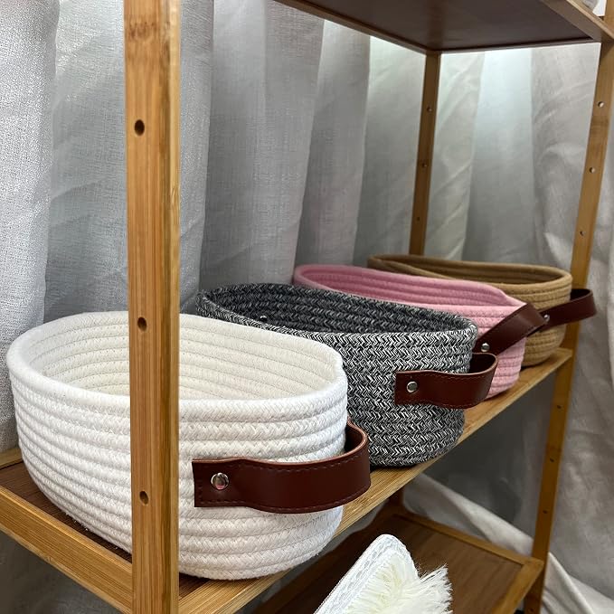 ABenkle Small Woven Basket, Mini Cotton Rope Storage Basket, Tiny White Easter Basket, Oval Decorative Toy Dog Cat Basket for Nursery, Empty Gift Baskets, 9.4" x 5.9" x 3.9" XS