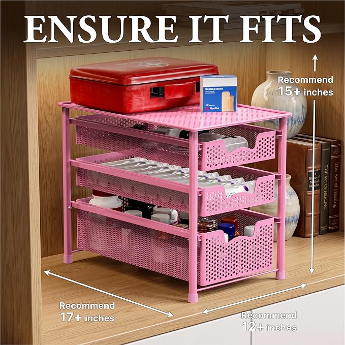 Simple Houseware Stackable 3 Tier Sliding Basket Organizer Drawer, Pink