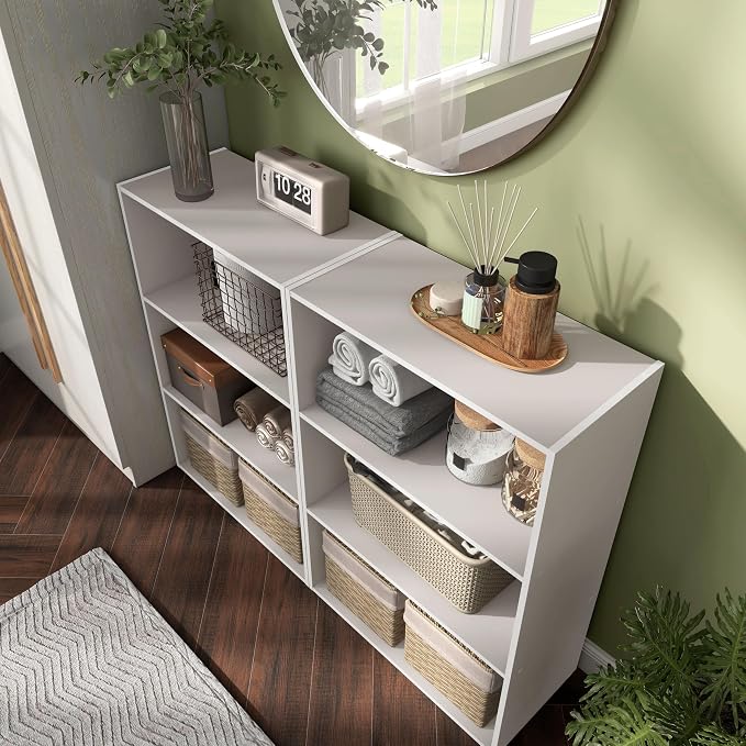 Homes: Inside + Out Apexa 3-Tier Cube Storage Organizer Shelves, Stackable Wood Bookcase Fits Cubby Bins for Organization, Dorm Teen Room Decor & Home Office, Taupe Grey