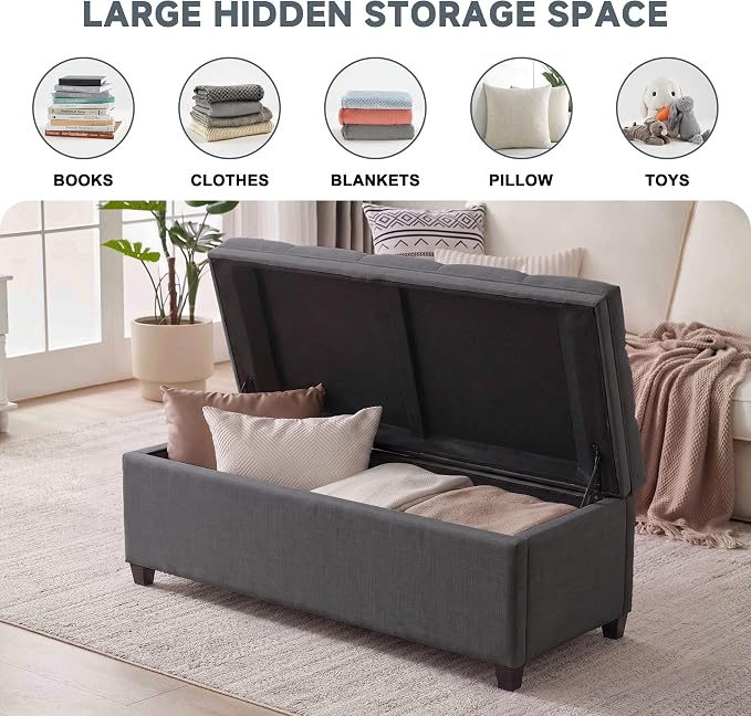 Mangodan 43 Inch Storage Ottoman, Tufted Ottoman with Storage | End of Bed Ottomans for Living Room, Bedroom, Modern Entryway Benchs