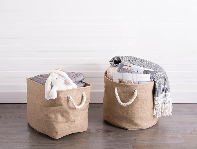 DII, Collapsible Variegated Polyester Storage Bin with Cotton Handles Small Taupe