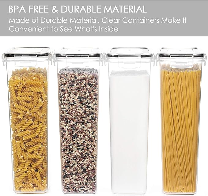 Vtopmart Airtight Food Storage Containers, 4 Pack, 2.8L, Black | Airtight BPA-Free Containers, Pasta Flour & Sugar Storage, Food Preservation, Lidded Canisters, Organized Pantry Storage