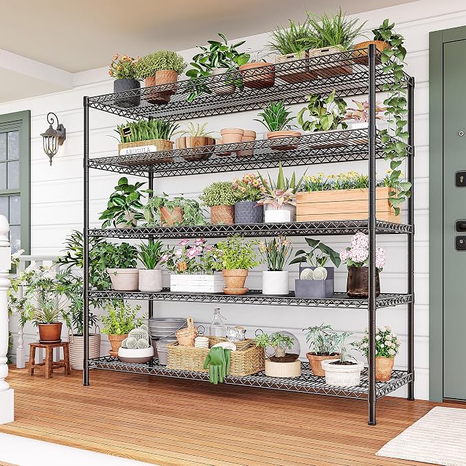 REIBII 55.5" W Storage Shelves 3200LBS Wire Shelving Unit 5 Tier Metal Shelving Heavy Duty Garage Shelving Metal Shelves for Storage Rack Adjustable Pantry Shelf, 55.5" W X 18''D X 71" H, 4PCS