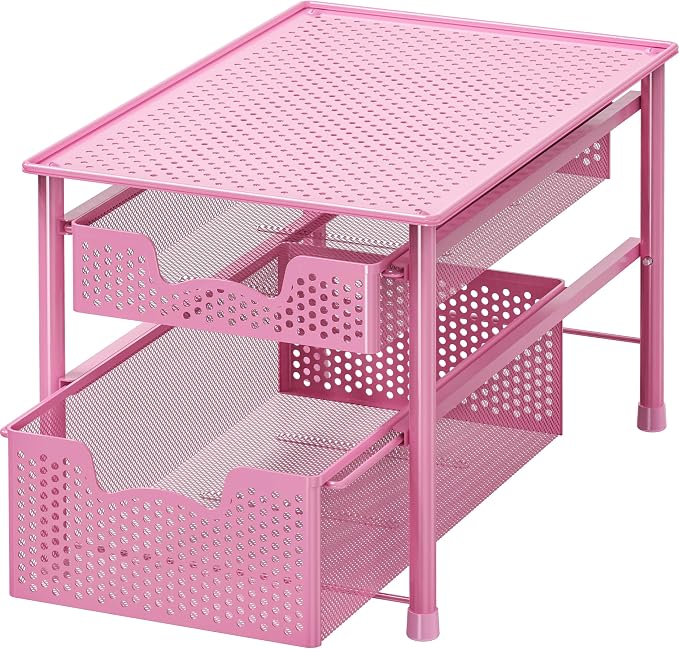 Simple Houseware Stackable 2 Tier Sliding Basket Organizer Drawer, Pink