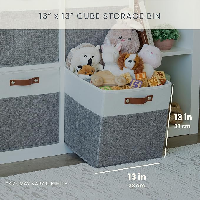 OrganiHaus 13x13 Cube Storage Bins, Set of 4 - Fabric Storage Cubes | Sturdy, holds its shape; odor-free; fits IKEA Kallax and Expedit; vegan leather handles