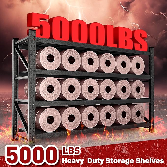 5000LBS Heavy Duty Garage Shelving Units,60" Wide & Deep Storage Shelves,Metal Garage Shelves,Large Storage Rack,Steel Shelf,Industrial Shelving for Shop,Warehouse,Basement,60" W x 24" D x 70" H
