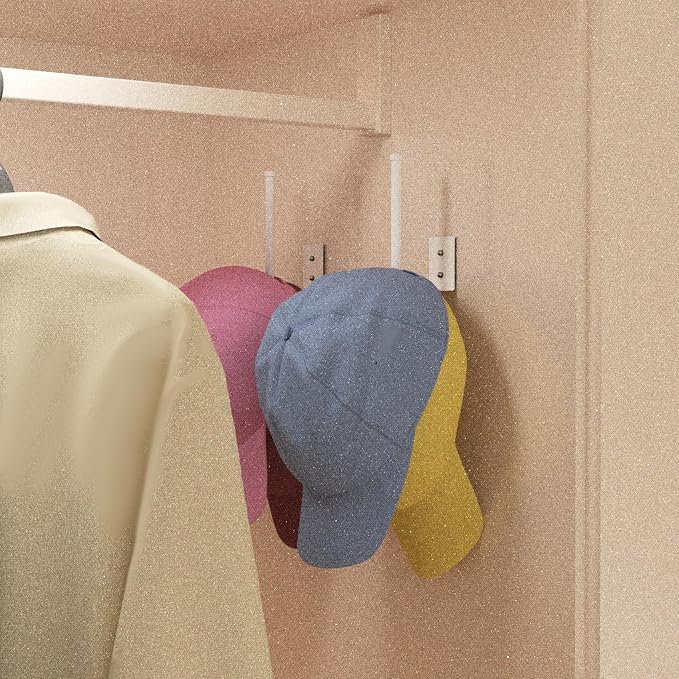 Durmmur Stainless Steel Hat Organizer, Hat Rack for Wall,Each Holds 15 Hats | 4P Strong Adhesive/Wall Drilled Hat Holder, Hat Hooks, Hat Hanger Baseball Cap Organizer for Door,Bedroom,Closet(White 6 in)